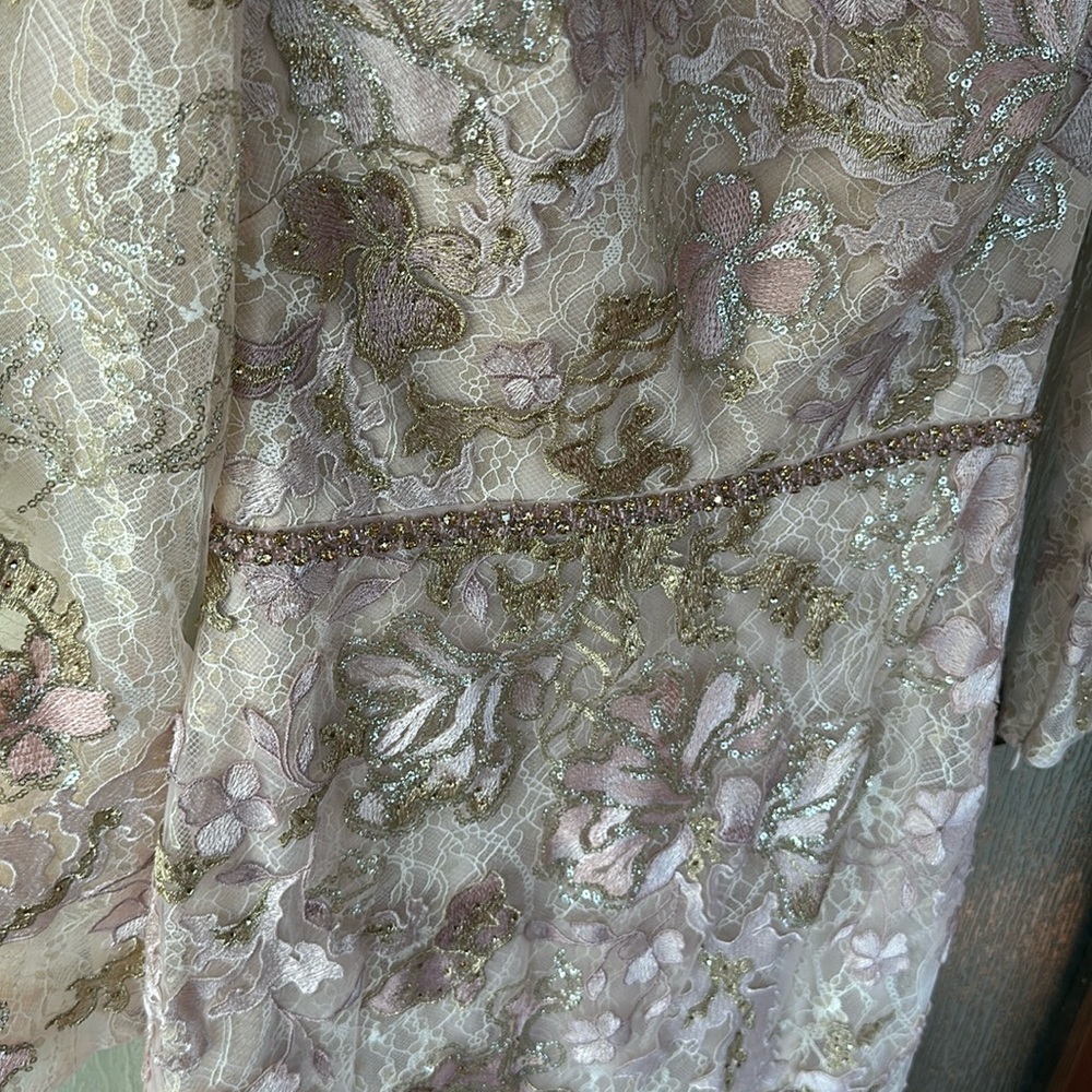 Mac Duggal Lace Embroidered Maxi Gown in Blush and Gold.  Mother of the Bride - Picture 8 of 13